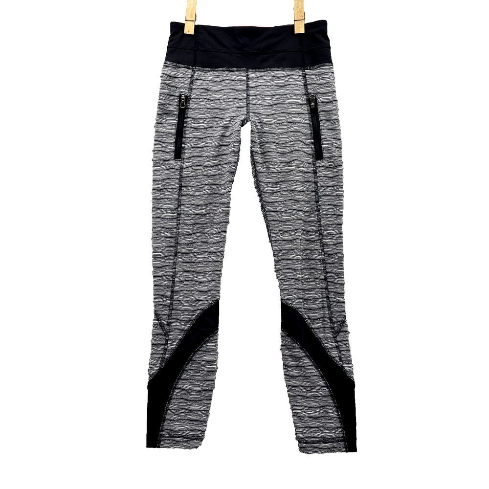 Lululemon Leggings 4 Gray Wavy Print Zipped Pockets Athletic Ankle Jogging Women - Picture 1 of 13